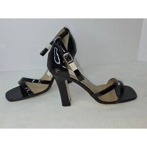 Valerie Stevens Roxanne Black Patent Leather Ankle Strap BlockHeel Sandals 7
353